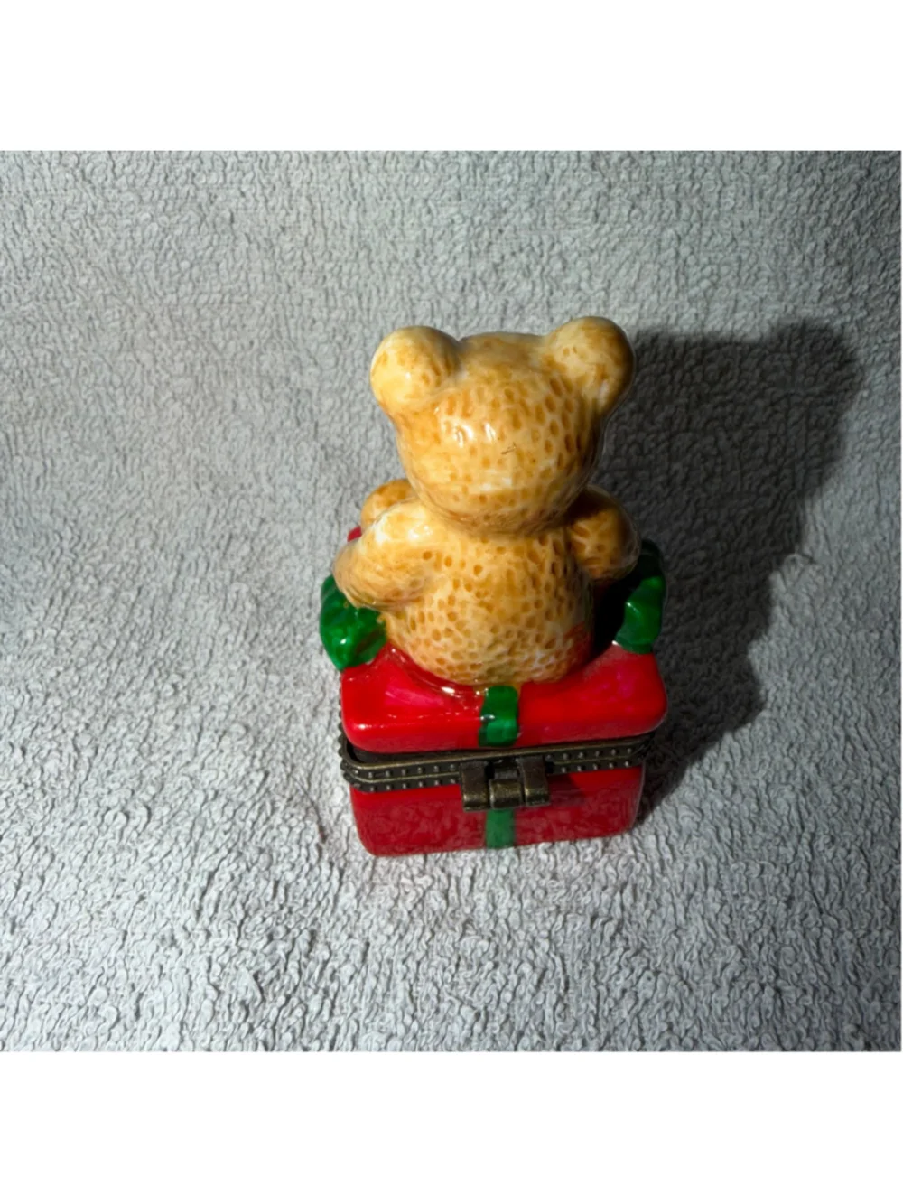 Vintage Small Hinged Trinket Box Christmas Present Teddy Bear Porcelain